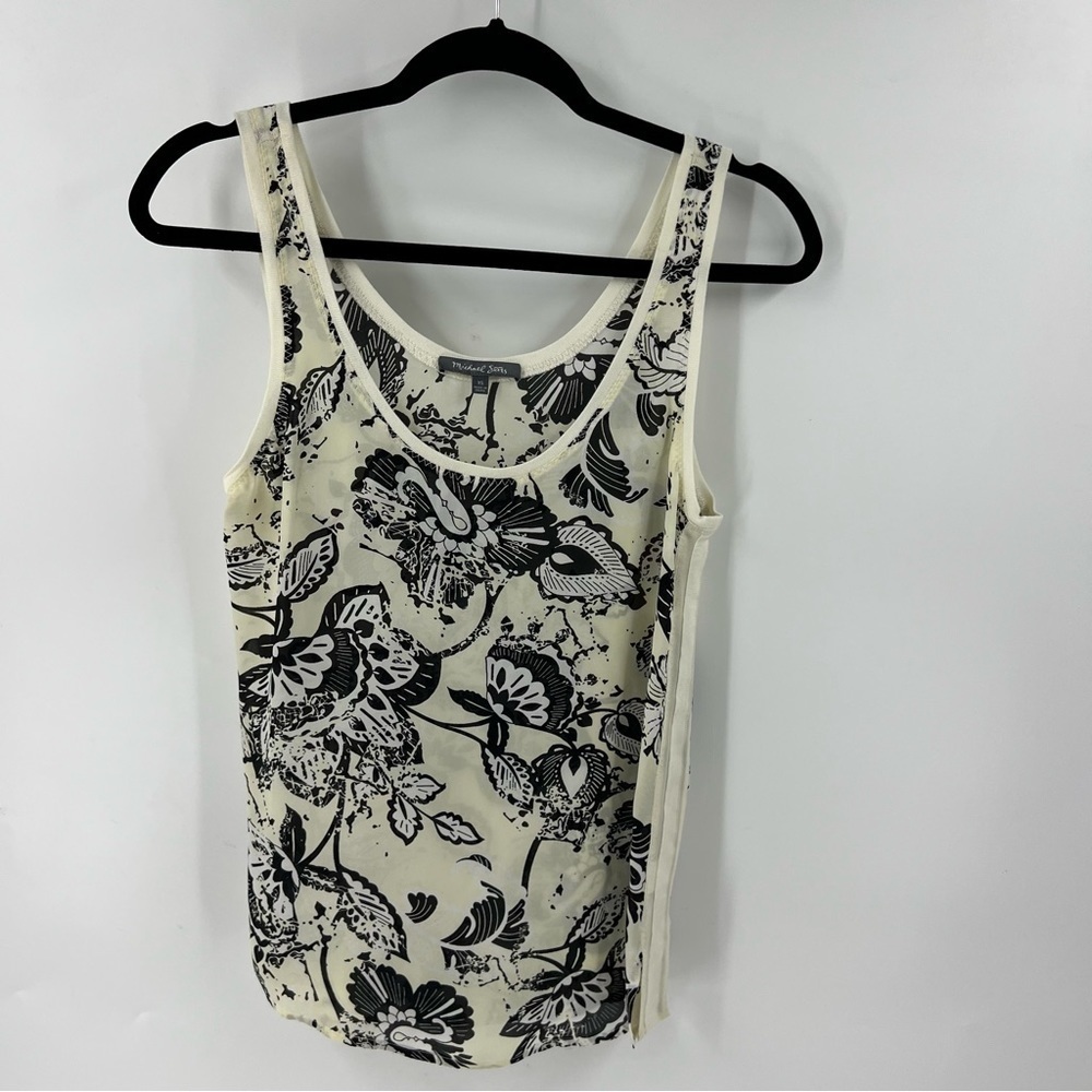 ✅ MICHAEL STARS BLACK/CREAM FLORAL‎ SILK TANK SIZE X-SMALL
